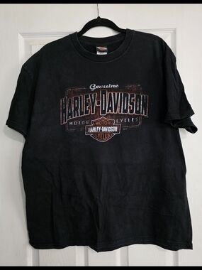 Lynchburg Harley-Davidson Black Tee with Distressed Orange Logo
